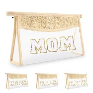 Boho Patch Mama Bag Clear Makeup Letter Bag For Mom, Waterproof Zipper Make Up🐰